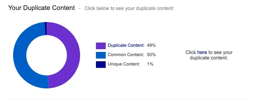 screenshot of duplicate content report