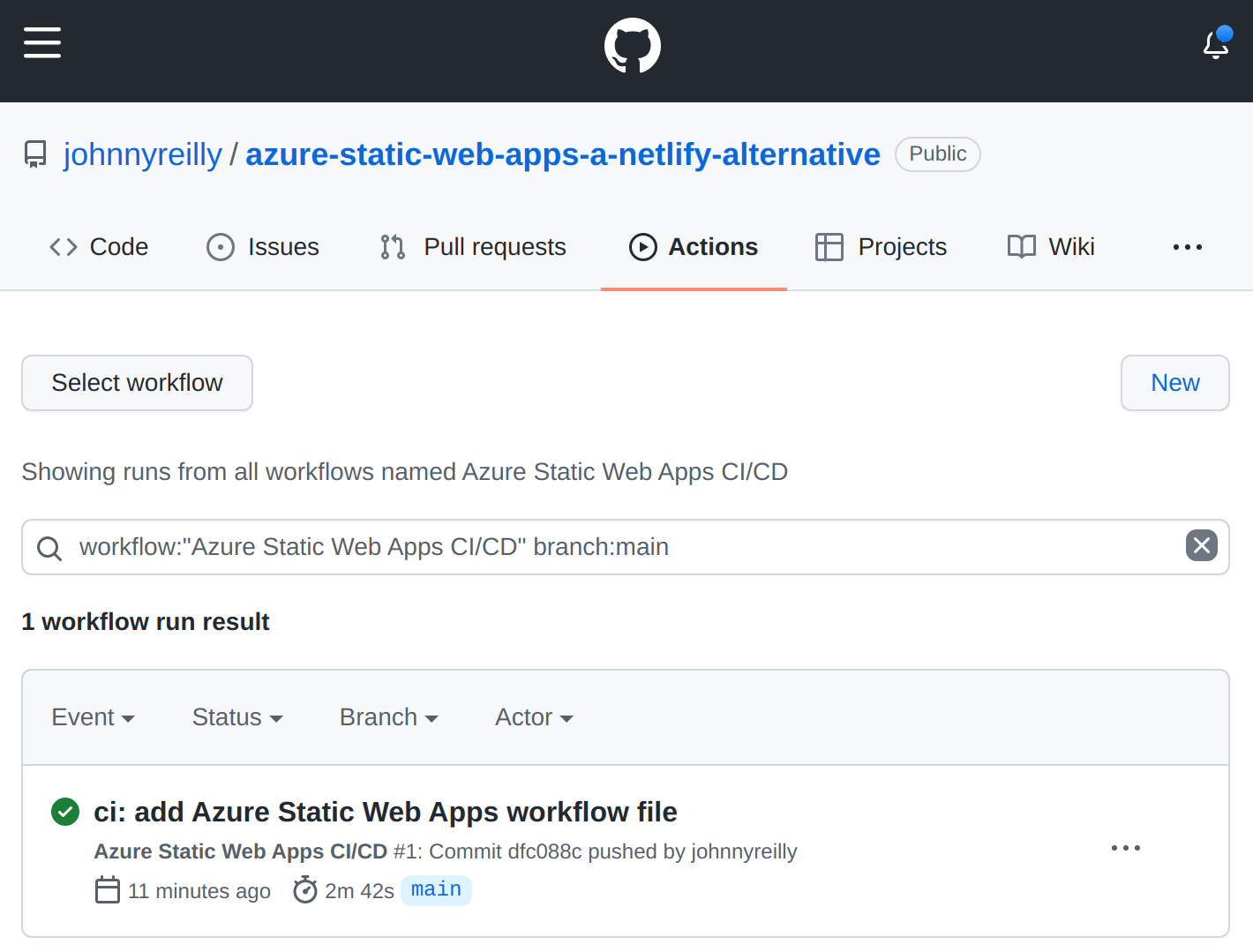 Screenshot of the GitHub Action