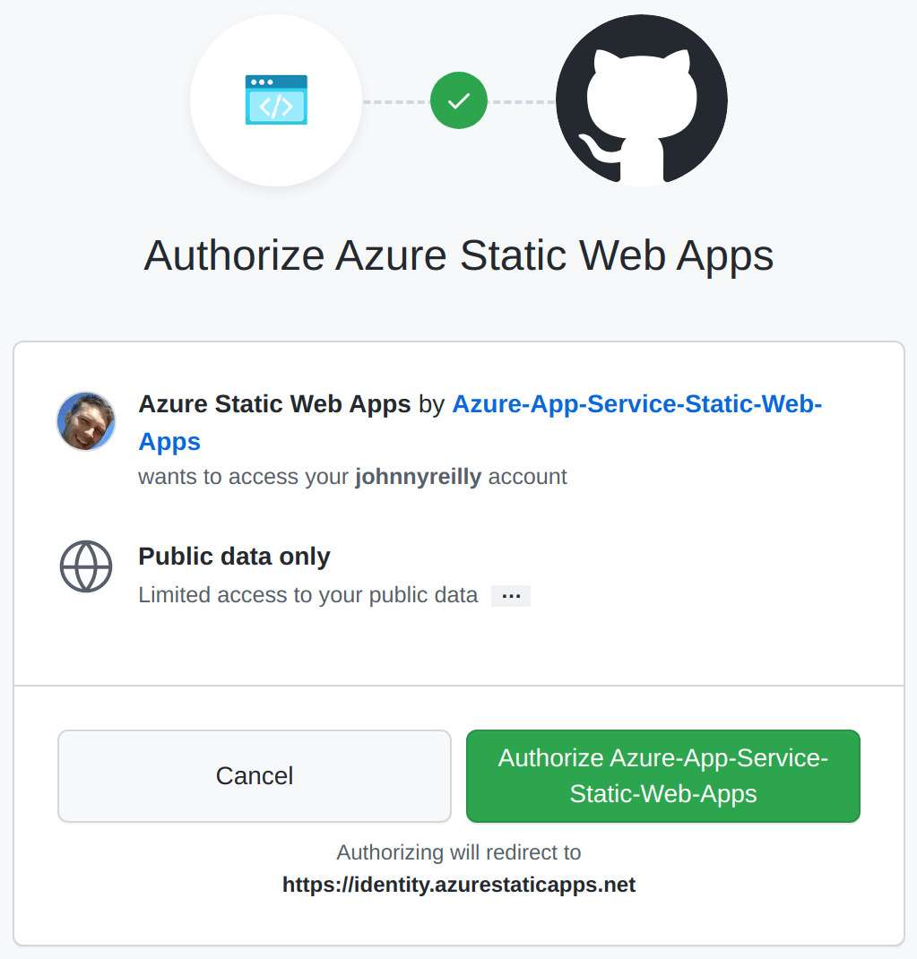 Screenshot of Static Web App now featuring a login button